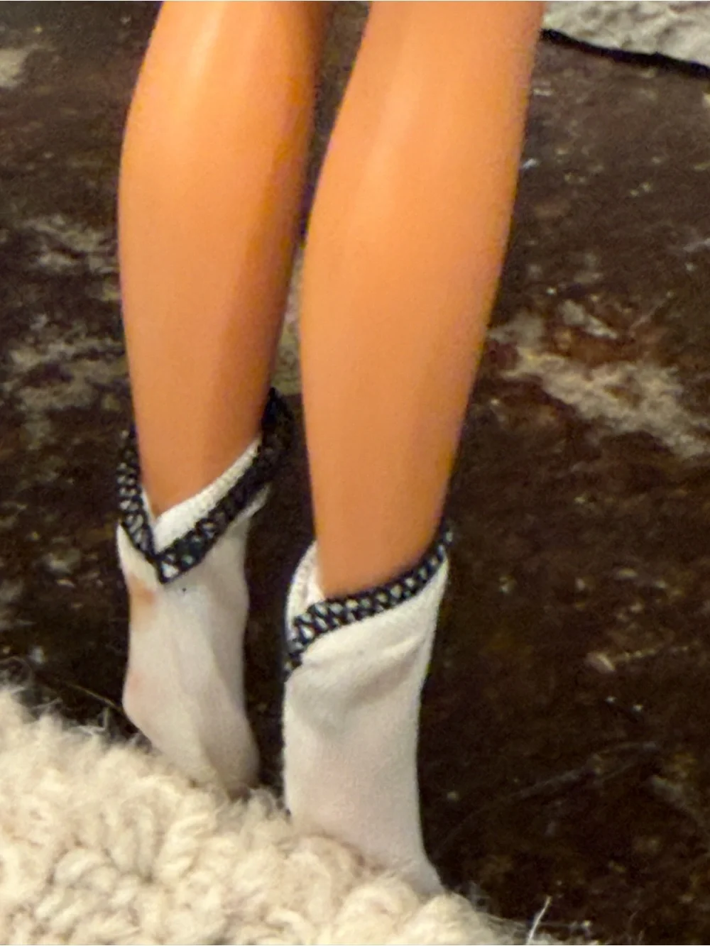 Barbie Vintage white socks black thread & black leg warmers